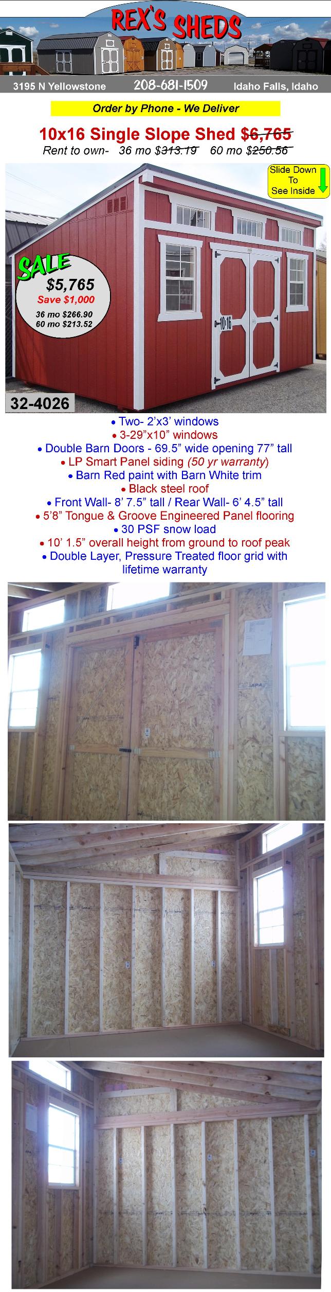 10x16_single_slope_shed_with_single_pitch_lean_to_type_roof_has_double_barn_doors_5_windows_barn_red_paint_barn_white_trim_black_steel_roof