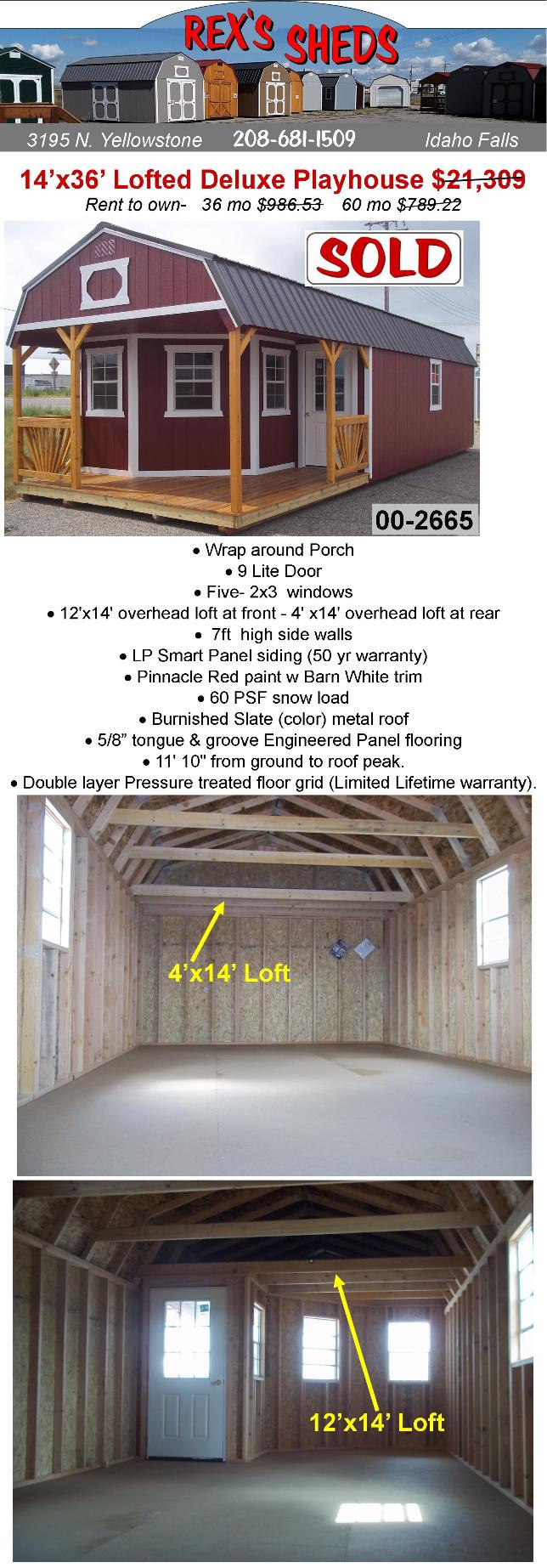 inside_and_out_of_cabin_style_shed_with_wrap_around_porch_5_windows_2_overhead_lofts_pinnacle_red_paint_white_trim_burnished_slate_color_roof