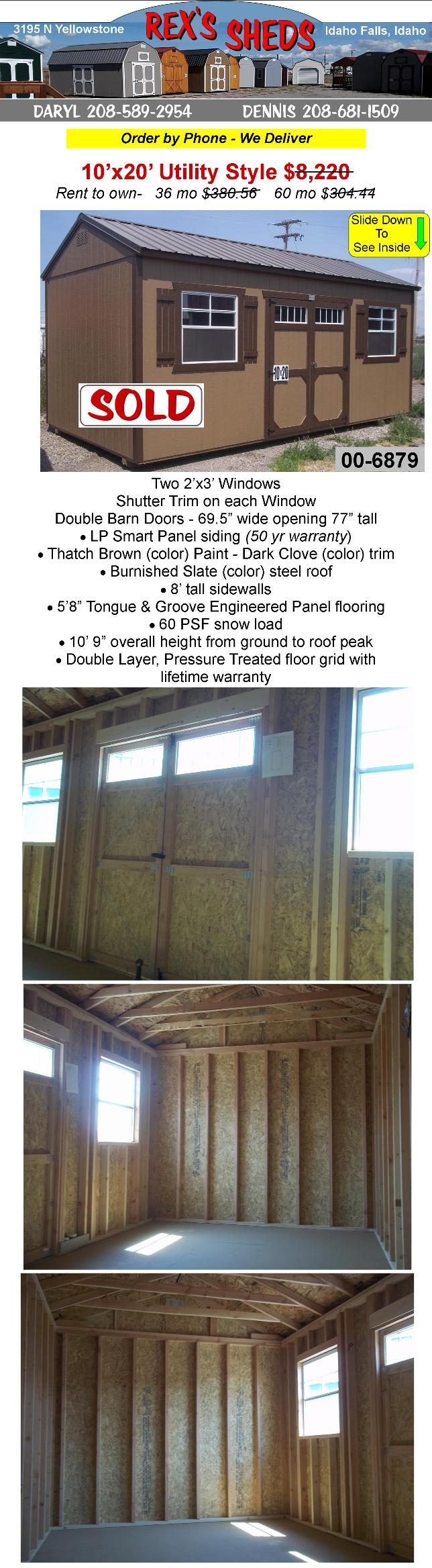 10x20_utility_shed_painted_thatch_brown_color_with_dark_clove_color_trim_double_barn_doors_2_windows_burnished_slate_color_steel_roof