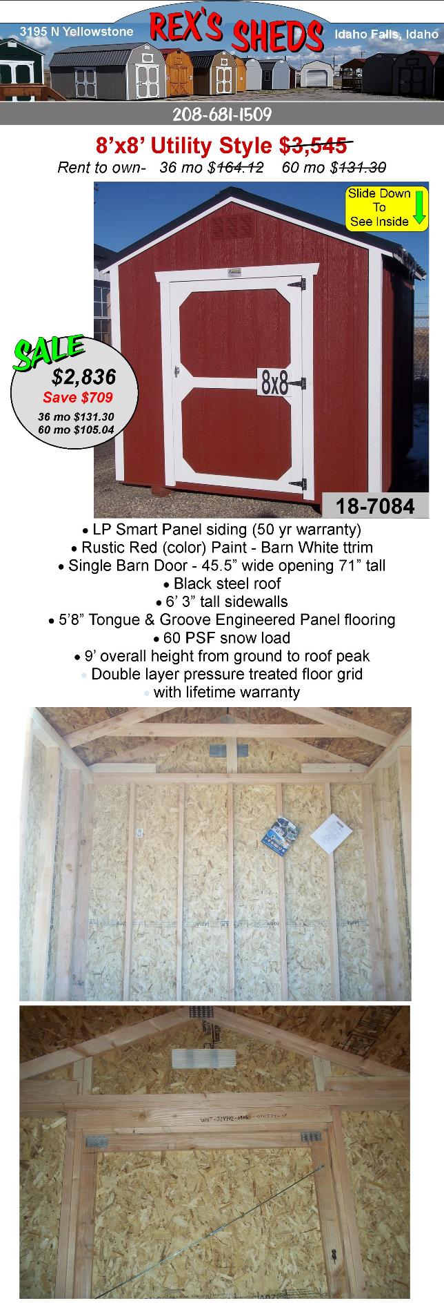 8x8_utiltiy_style_storage_shed_with_single_barn_door_rustic_red_paint_with_barn_white_trim_black_steel_roof