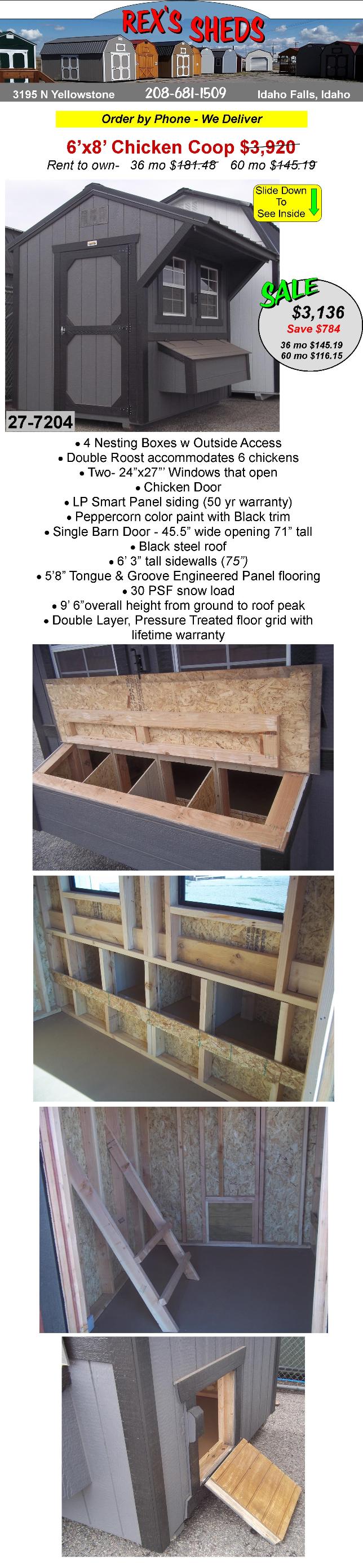 chicken_coop_with_4_nesting_boxes_2_windows_double_roost_barn_door_and_chicken_door_peppercorn_color_paint_black_trim_black_steel_roof