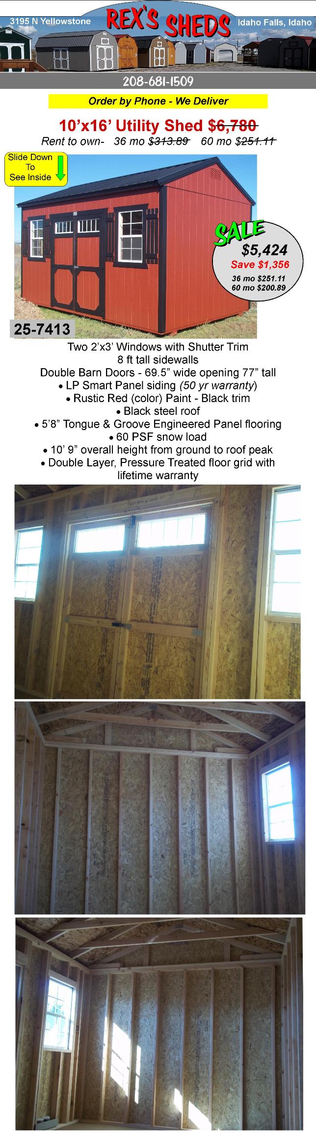 rustic_red_color_shed_with_black_trim_has_2_windows_with_shutter_trim_double_barn_doors_and_black_steel_roof