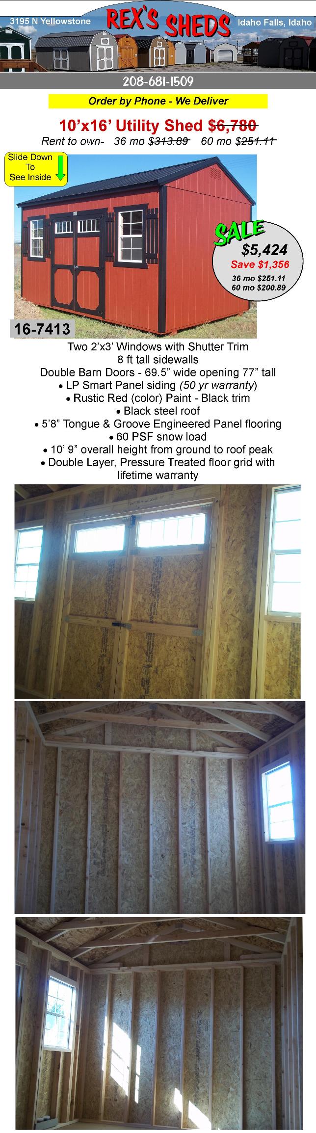 rustic_red_color_shed_with_black_trim_has_2_windows_with_shutter_trim_double_barn_doors_and_black_steel_roof