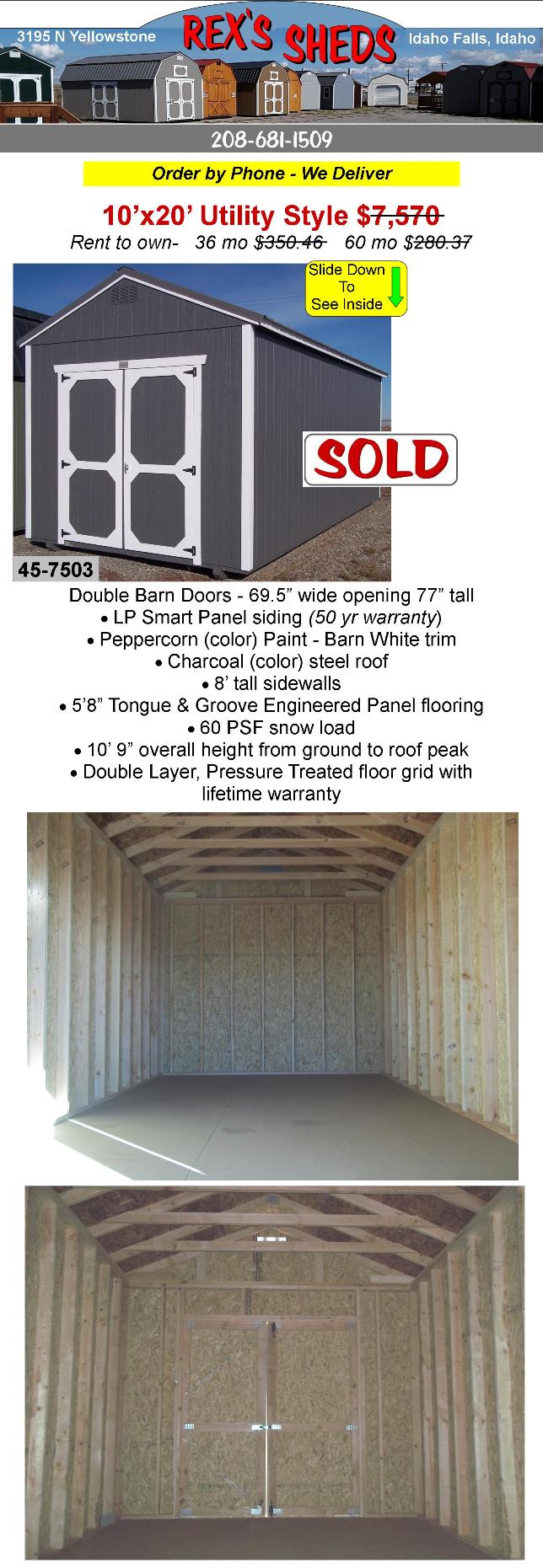 10x16_utility_style_shed_with_double_barn_doors_peppercorn_color_paint_with_barn_white_trim_charcoal_color_steel_roof