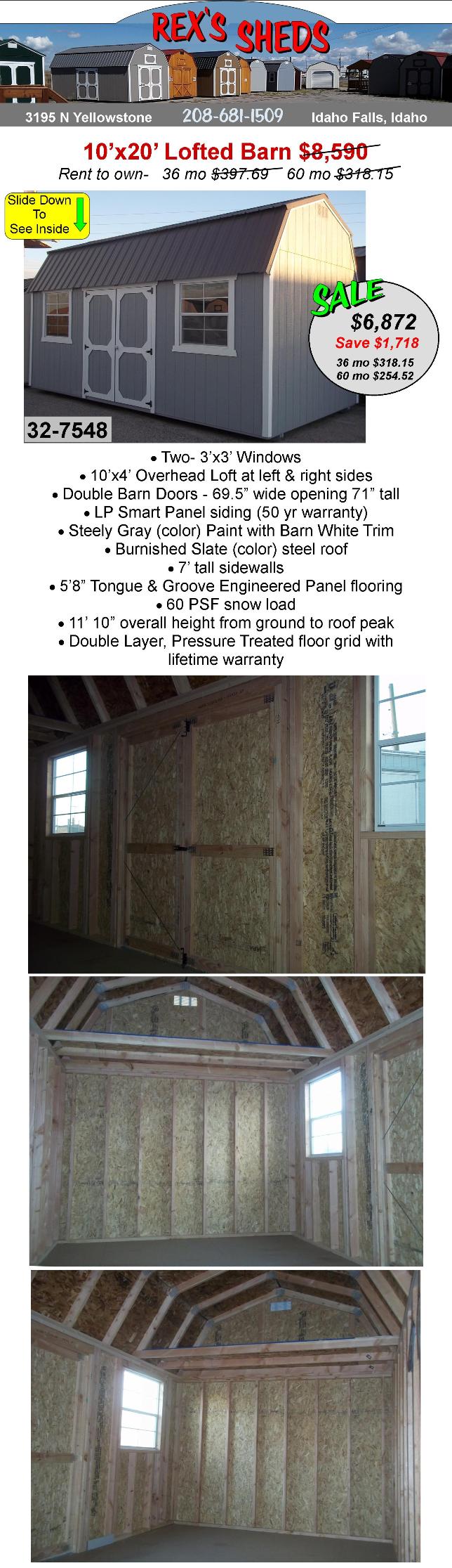 barn_style_shed_with_steely_gray_color_paint_and_barn_whitte_trim_double_barn_doors_with_a_window_on_each_side_of_doors_an_overhead_loft_at_left_and_right_sides_burnished_slate_color_steel_roof