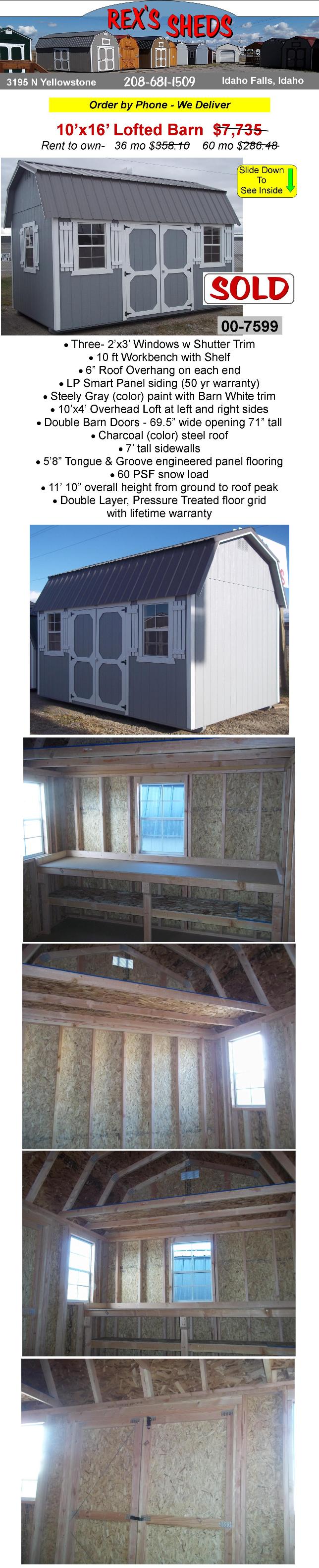 shed_with_barn_roof_has_built_in_workbench_3_windows_with_shutter_trim_double barn_doors_an_overhead_loft_at_left_and_right_sides_steely_gray_paint_barn_white_trim_charcoal_color_steel_roof