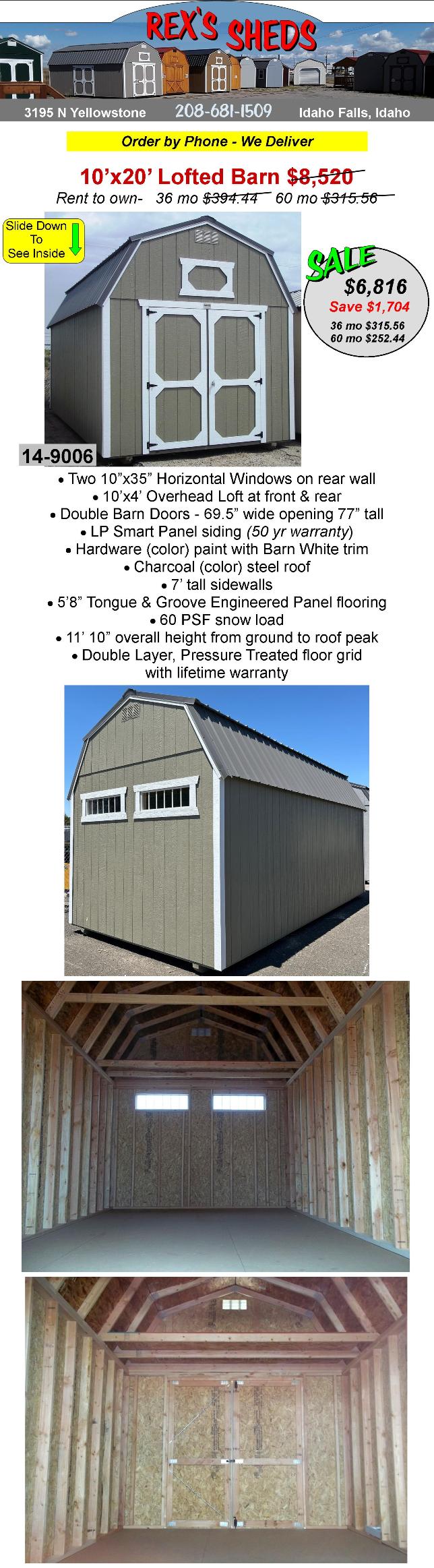 shed_with_gambrel_roof_hardware_color_paint_barn_white_trim_charcoal_color_steel_roof_an_overhead_loft_at_front_and_rear_2_windows_on_rear_wall_double_barn_doors